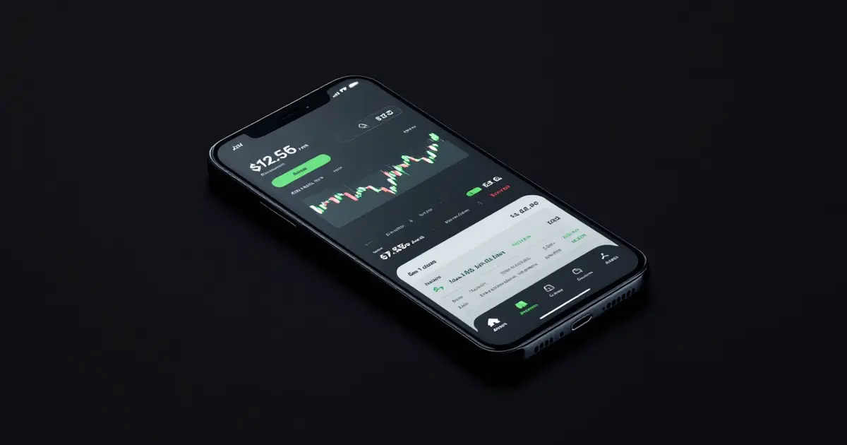 Application Robinhood sur smartphone avec graphiques de crypto et Stock Tokens