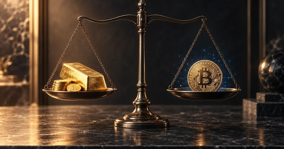 Bitcoin ou or comparés sur une balance pour choisir une réserve de valeur en 2026