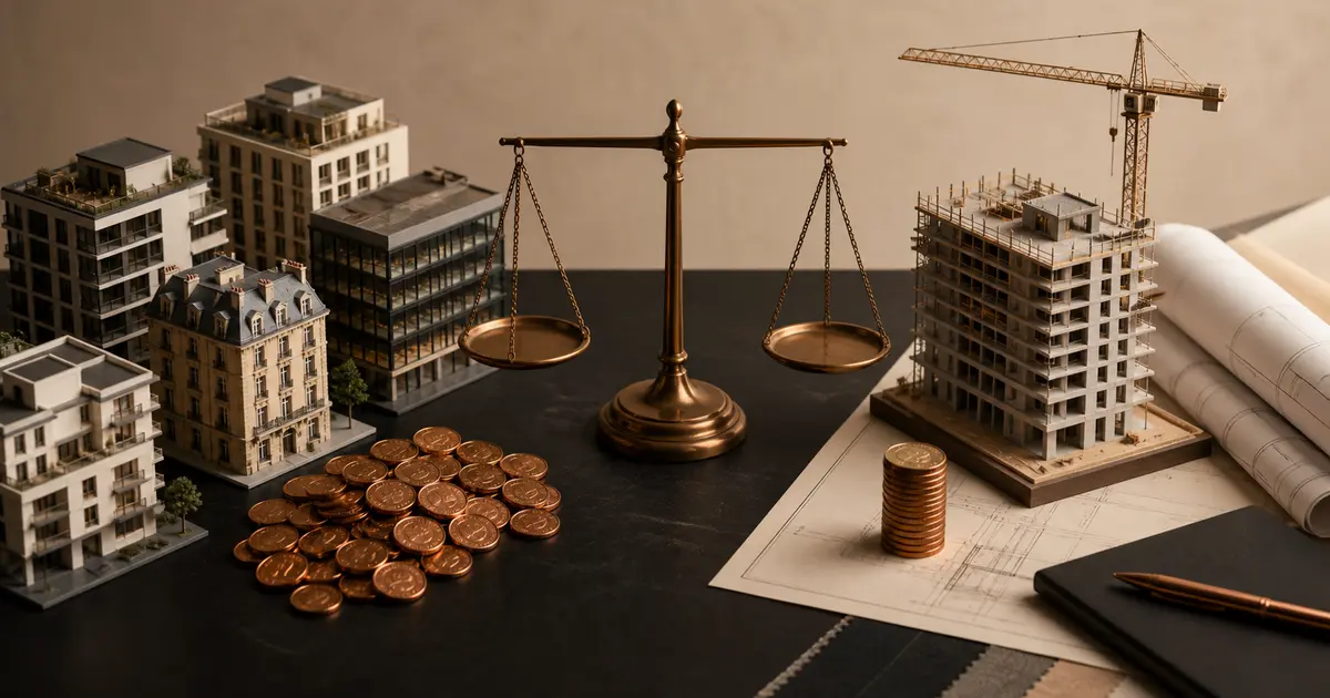 Comparaison visuelle entre un projet de crowdfunding immobilier concentré et un portefeuille de SCPI diversifié