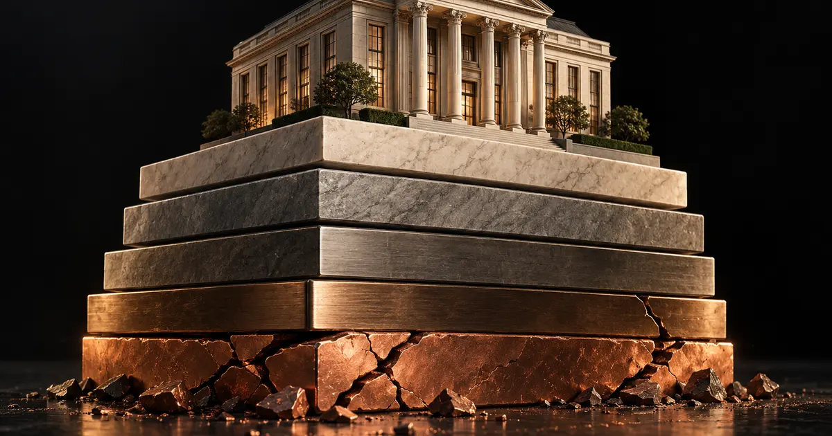 Couches de dette sous un bâtiment bancaire illustrant le risque d'une obligation subordonnée