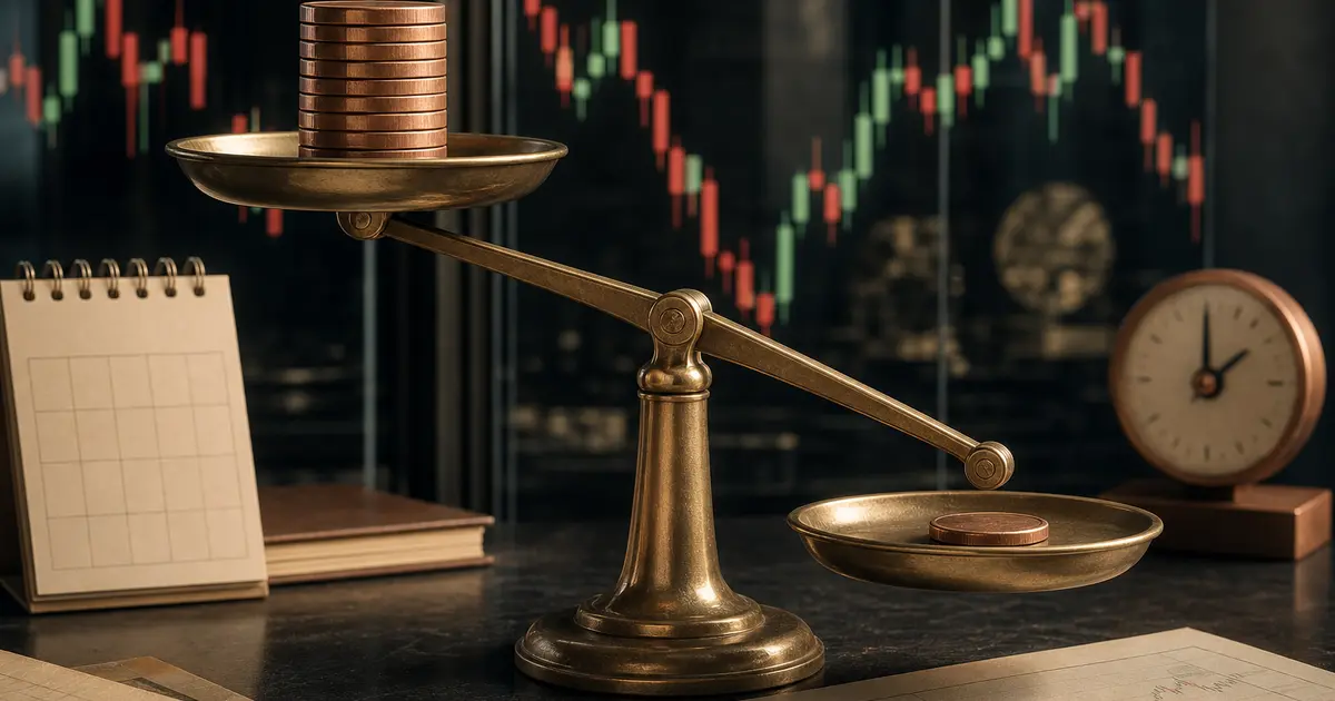 Balance et piles de pièces illustrant l'effet de levier du SRD en Bourse