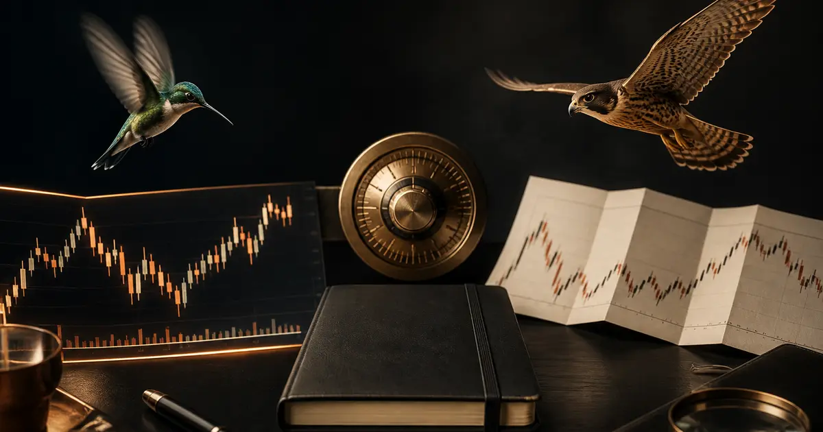 Comparaison conceptuelle entre swing trading et day trading sur un bureau de marché